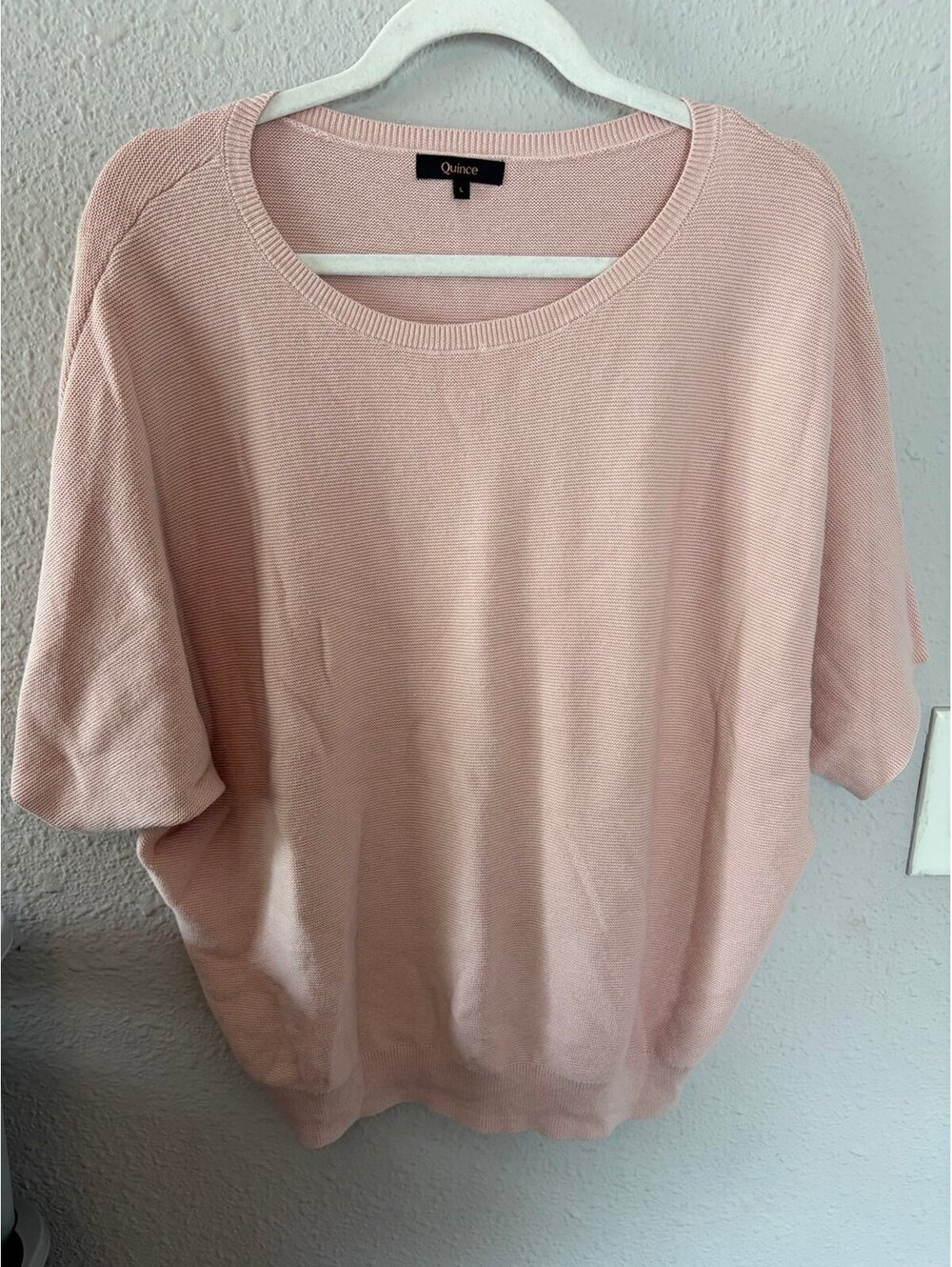 Quince Lightweight Cotton Cashmere Link-Stitch Dolman Sweater Sugar Stone Pink